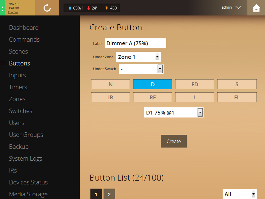 VHOME smart home create/set buttons UI screenshot