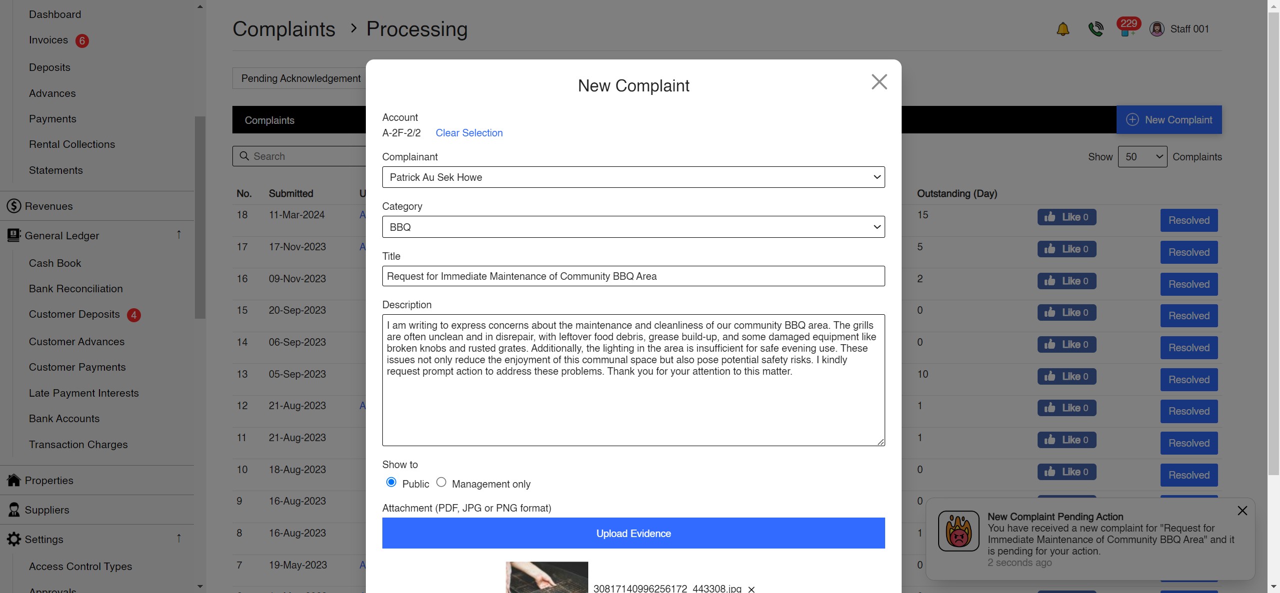 Complaints App Screenshot