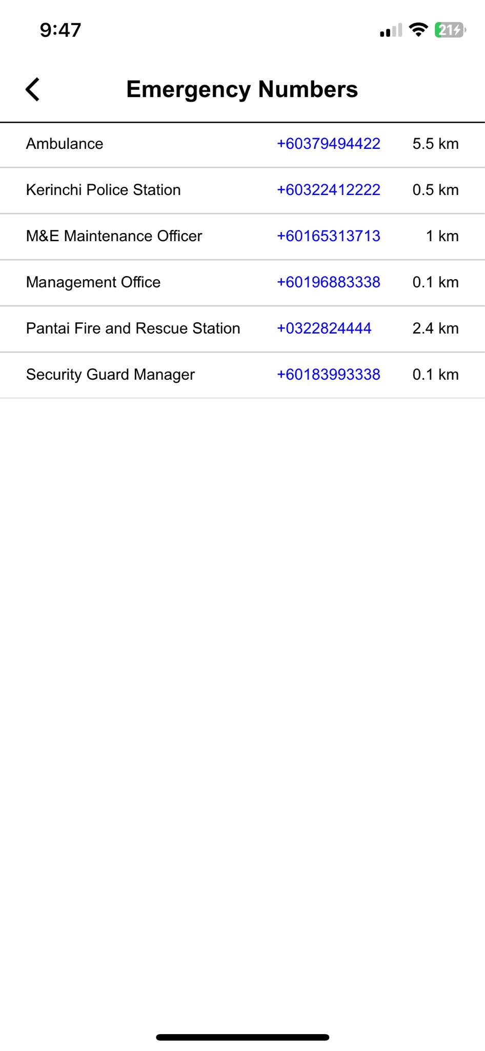 Emergency Contacts App Screenshot
