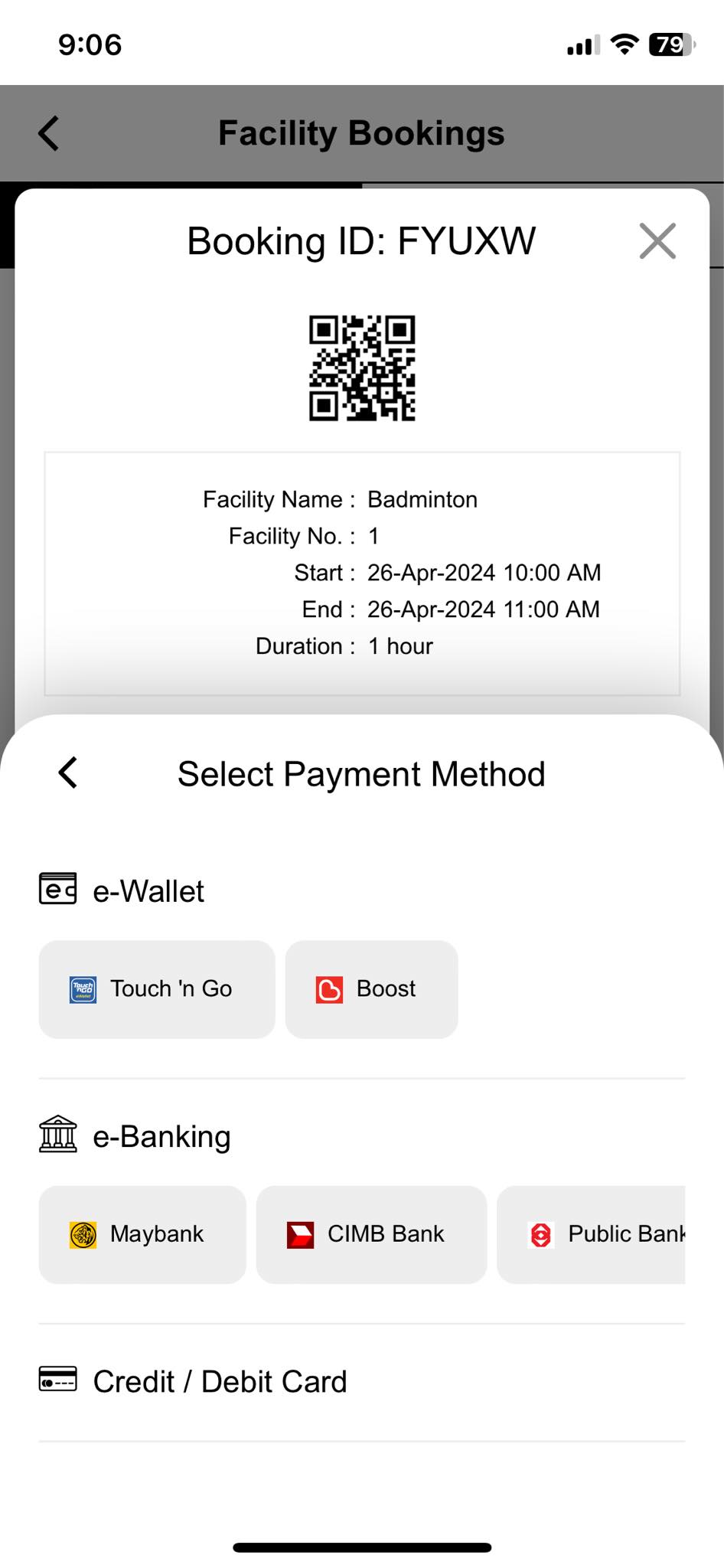 Facility Bookings App - Make Payment Online