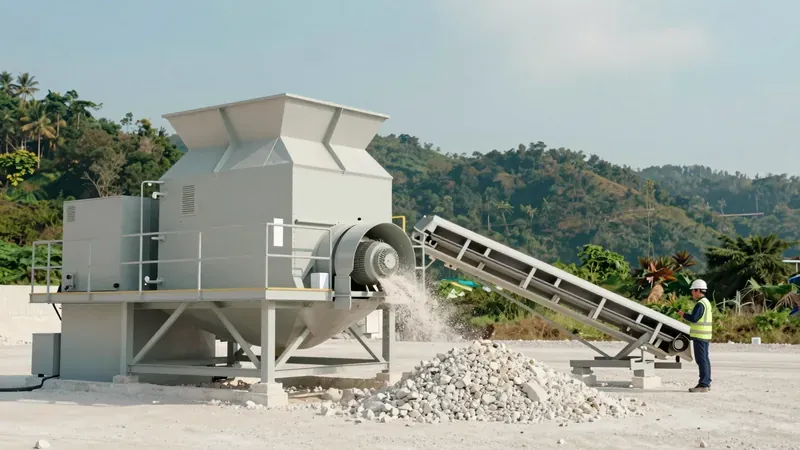 Jaw and cone crusher station at a limestone quarry