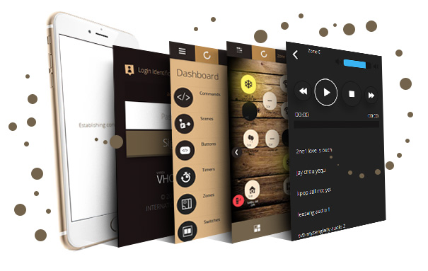 VHOME Smart Home system user interface (UI) screenshots using Apple iPhone