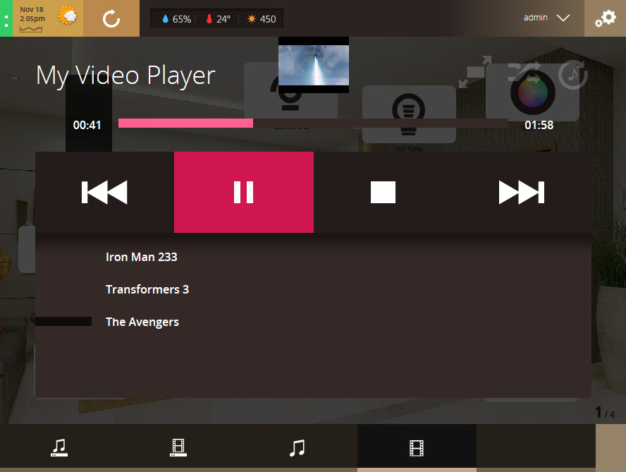 VHOME Smart Home video player UI screenshot