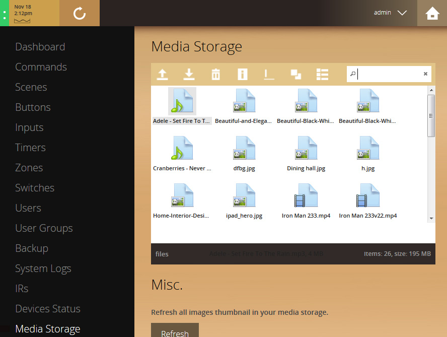 VHOME Smart Home cloud upload/download files UI screenshot