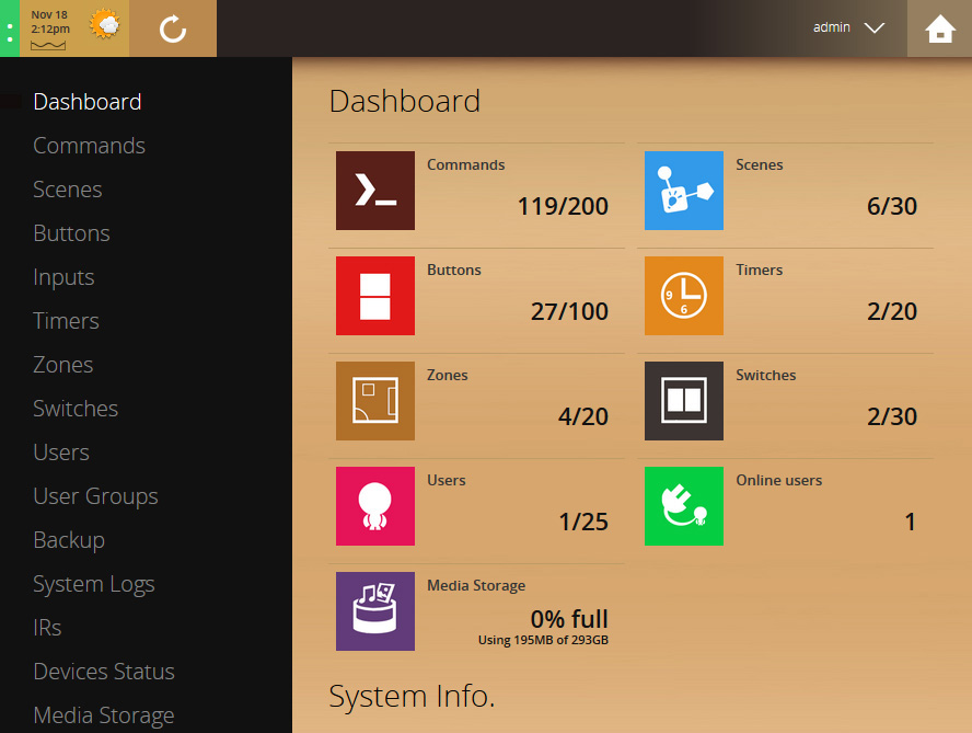 VHOME Smart Home dashboard UI screenshot